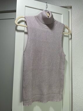 Mango Sparkle Effect Lurex Knit Sleeveless Turtleneck Top Lavender Lilac